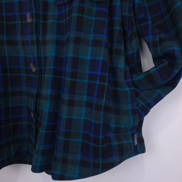 Eddie Baur Microfleece Button Up Flannel Shirt Green Blue Plaid Size Medium, NWT - Picture 4 of 9